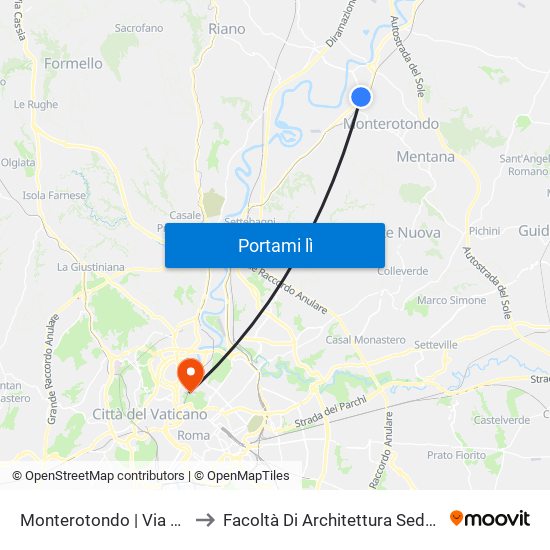 Monterotondo | Via Salaria (Zona Industriale) to Facoltà Di Architettura Sede Di Via A. Gramsci “Valle Giulia” map