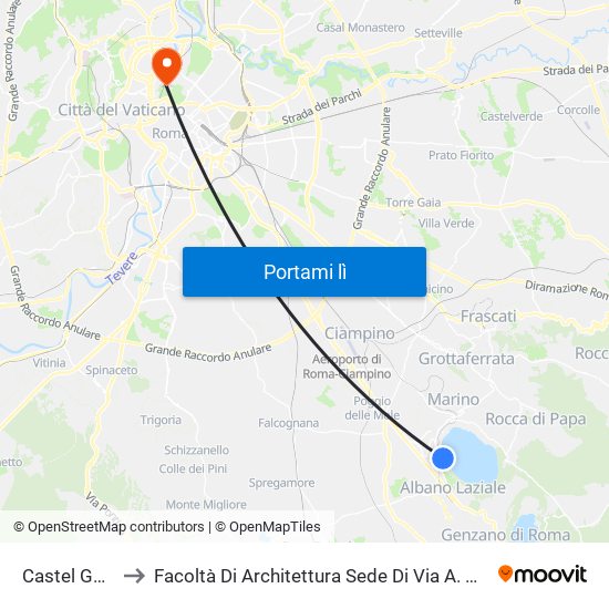 Castel Gandolfo to Facoltà Di Architettura Sede Di Via A. Gramsci “Valle Giulia” map
