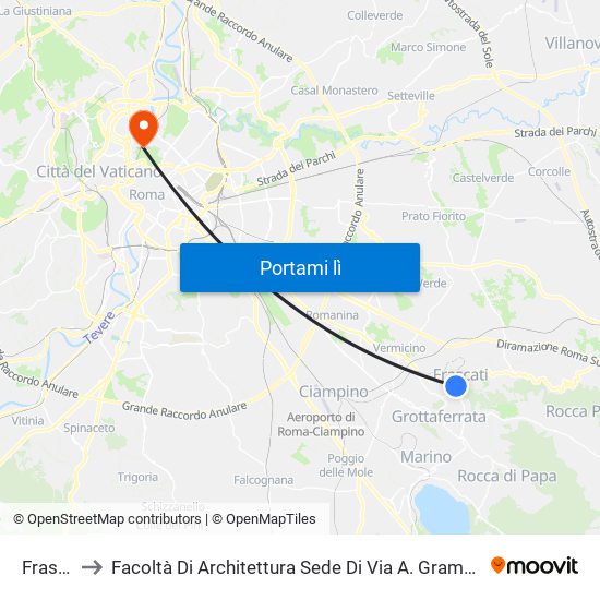 Frascati to Facoltà Di Architettura Sede Di Via A. Gramsci “Valle Giulia” map