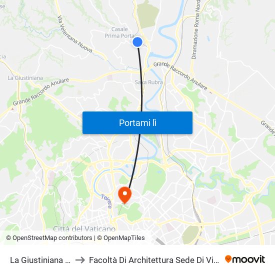 La Giustiniana (A Richiesta) to Facoltà Di Architettura Sede Di Via A. Gramsci “Valle Giulia” map