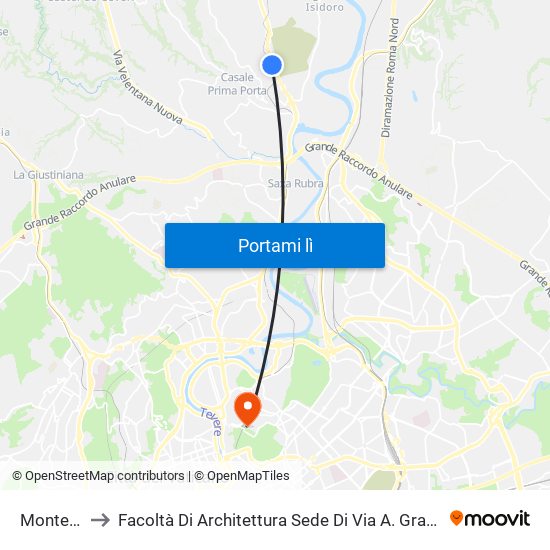 Montebello to Facoltà Di Architettura Sede Di Via A. Gramsci “Valle Giulia” map