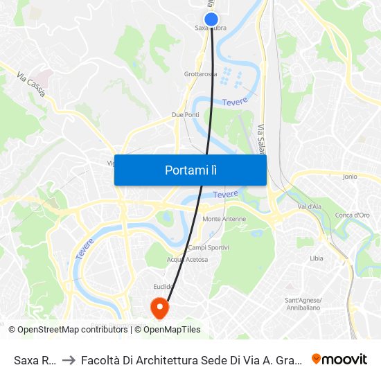 Saxa Rubra to Facoltà Di Architettura Sede Di Via A. Gramsci “Valle Giulia” map