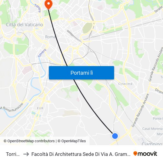 Torricola to Facoltà Di Architettura Sede Di Via A. Gramsci “Valle Giulia” map