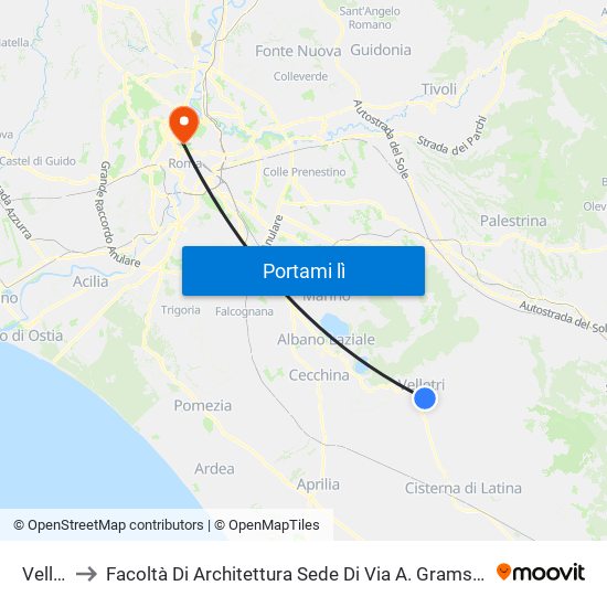 Velletri to Facoltà Di Architettura Sede Di Via A. Gramsci “Valle Giulia” map
