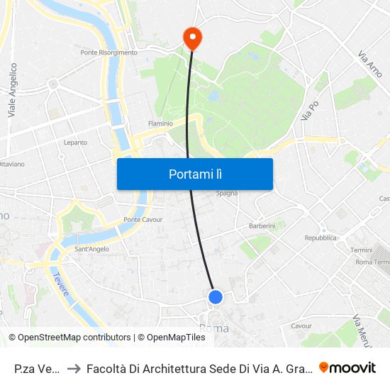 P.za Venezia to Facoltà Di Architettura Sede Di Via A. Gramsci “Valle Giulia” map