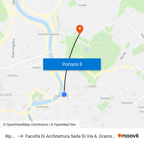 Ripetta to Facoltà Di Architettura Sede Di Via A. Gramsci “Valle Giulia” map