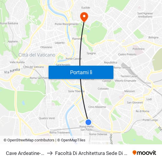 Cave Ardeatine-Piramide (Mb) to Facoltà Di Architettura Sede Di Via A. Gramsci “Valle Giulia” map