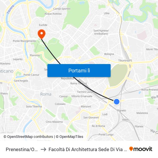 Prenestina/Officine Atac to Facoltà Di Architettura Sede Di Via A. Gramsci “Valle Giulia” map
