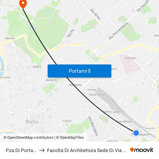 P.za Di Porta Maggiore to Facoltà Di Architettura Sede Di Via A. Gramsci “Valle Giulia” map