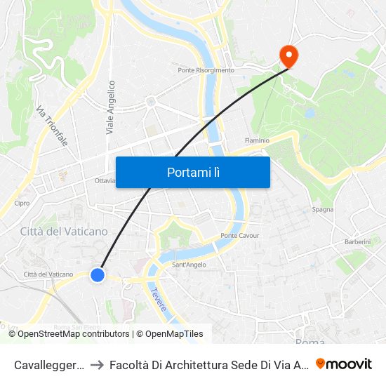 Cavalleggeri/Fornaci to Facoltà Di Architettura Sede Di Via A. Gramsci “Valle Giulia” map