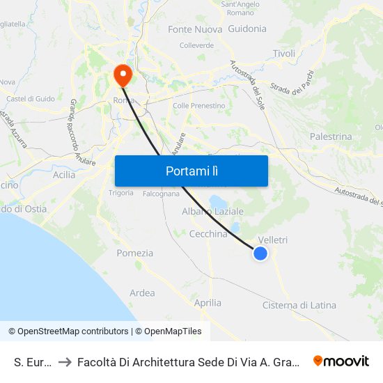 S. Eurosia to Facoltà Di Architettura Sede Di Via A. Gramsci “Valle Giulia” map