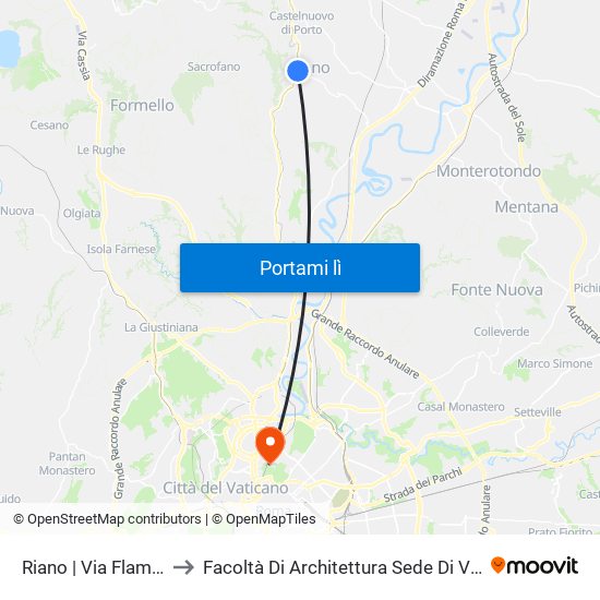 Riano | Via Flaminia (Stazione) to Facoltà Di Architettura Sede Di Via A. Gramsci “Valle Giulia” map
