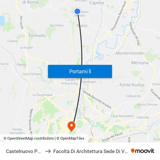 Castelnuovo Porto | Stazione to Facoltà Di Architettura Sede Di Via A. Gramsci “Valle Giulia” map