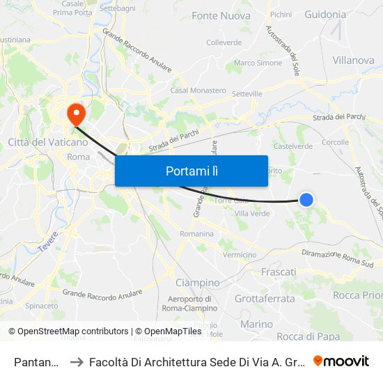 Pantano (Mc) to Facoltà Di Architettura Sede Di Via A. Gramsci “Valle Giulia” map