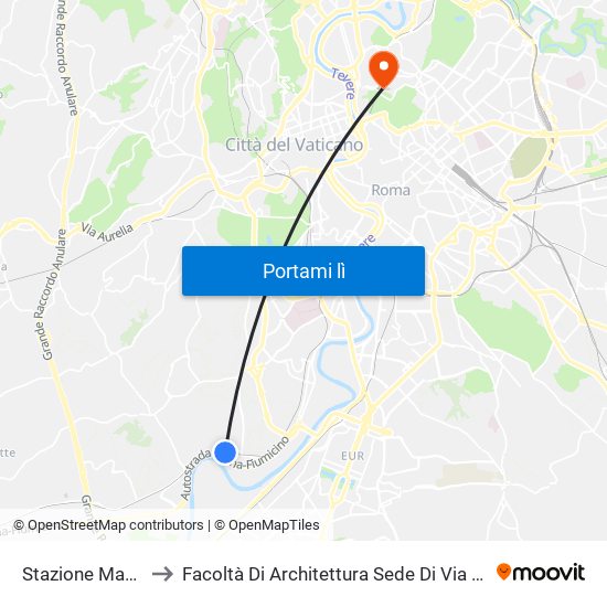 Stazione Magliana (Fl1) to Facoltà Di Architettura Sede Di Via A. Gramsci “Valle Giulia” map