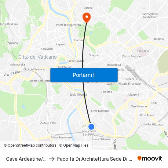 Cave Ardeatine/Piramide (Mb) to Facoltà Di Architettura Sede Di Via A. Gramsci “Valle Giulia” map