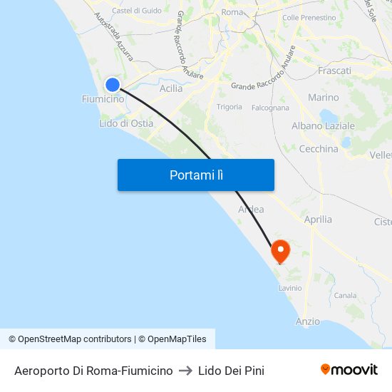 Aeroporto Di Roma-Fiumicino to Lido Dei Pini map