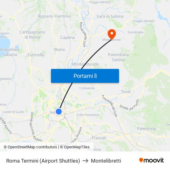 Roma Termini (Airport Shuttles) to Montelibretti map