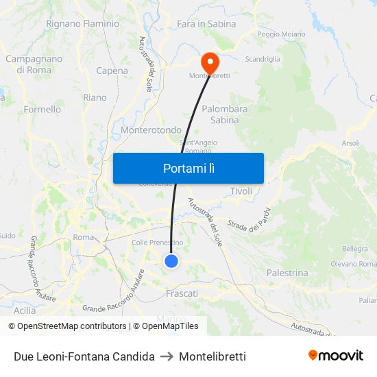 Due Leoni-Fontana Candida to Montelibretti map