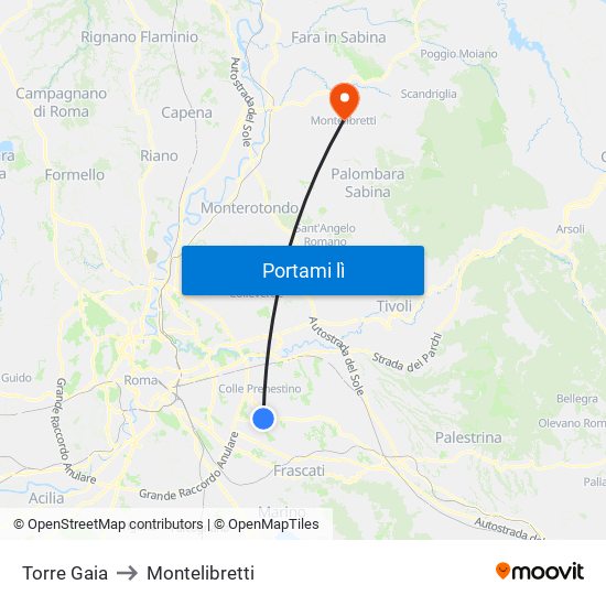 Torre Gaia to Montelibretti map