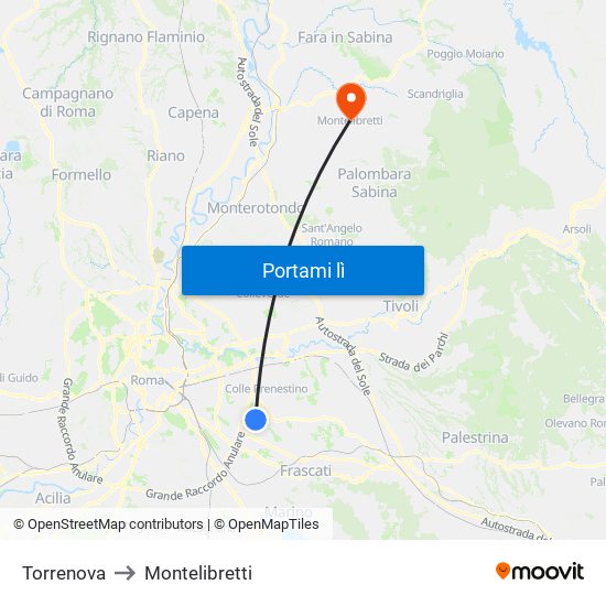 Torrenova to Montelibretti map