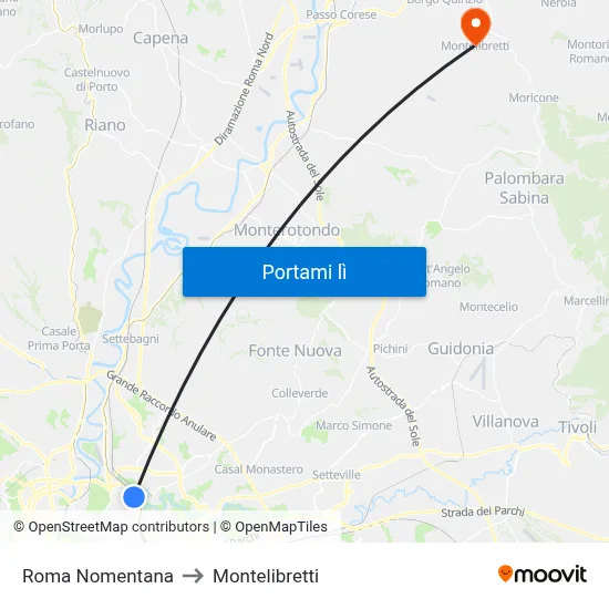 Roma Nomentana to Montelibretti map