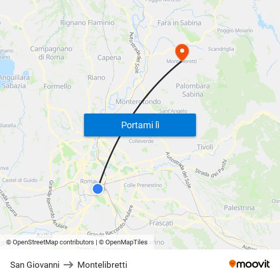 San Giovanni to Montelibretti map