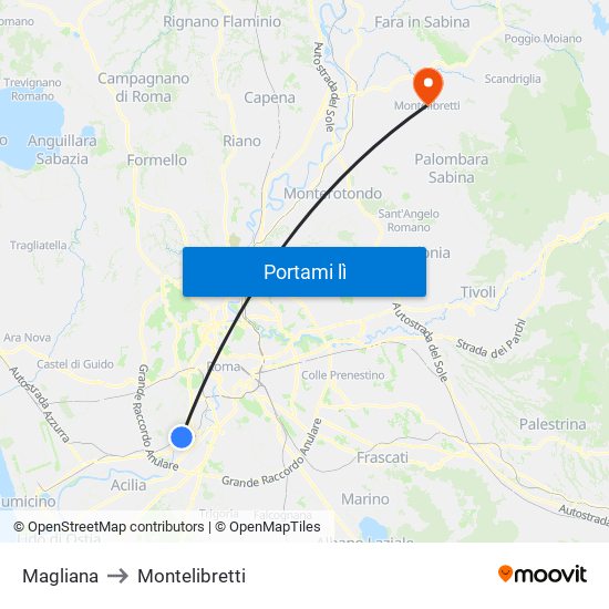 Magliana to Montelibretti map