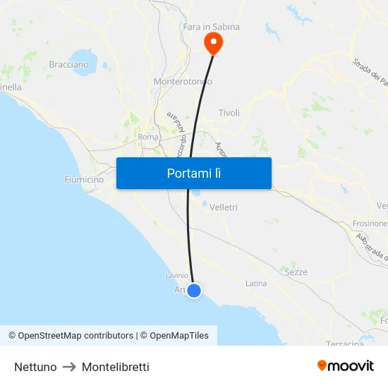 Nettuno to Montelibretti map
