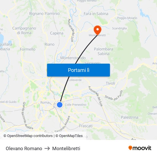 Olevano Romano to Montelibretti map