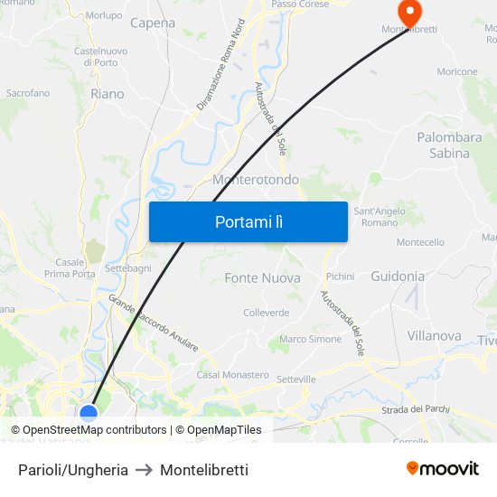 Parioli/Ungheria to Montelibretti map