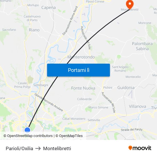 Parioli/Oxilia to Montelibretti map