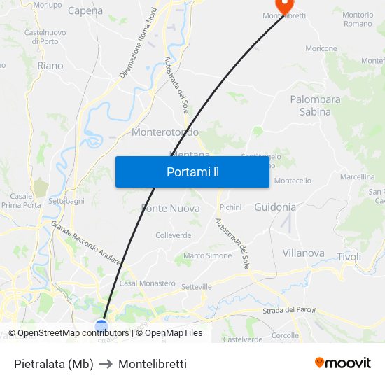 Pietralata (Mb) to Montelibretti map