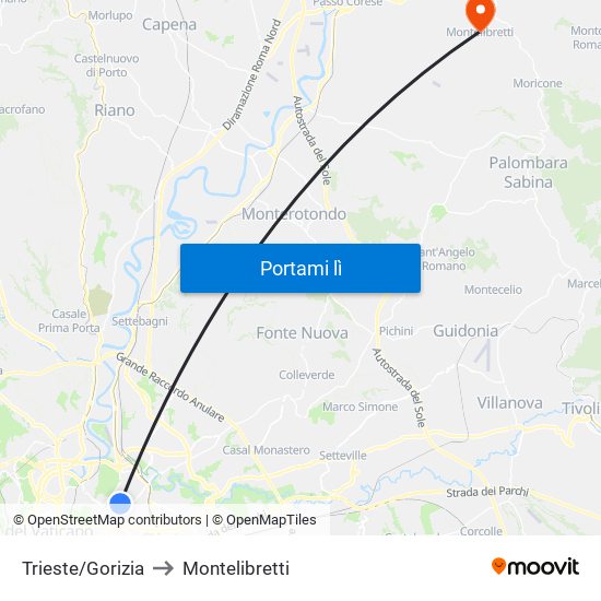 Trieste/Gorizia to Montelibretti map