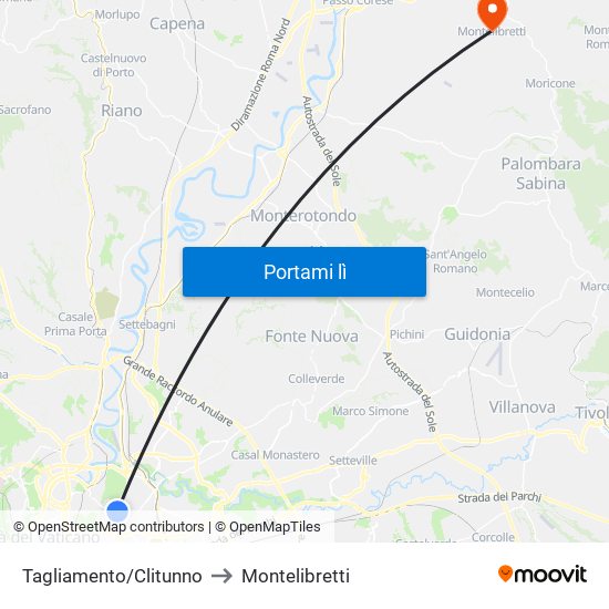 Tagliamento/Clitunno to Montelibretti map