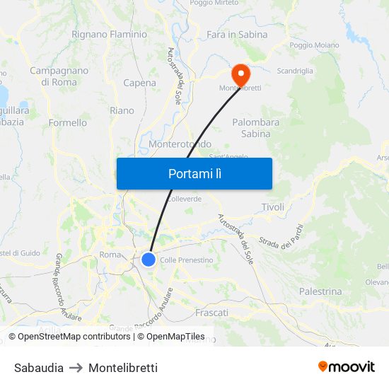 Sabaudia to Montelibretti map