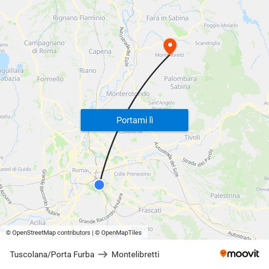 Tuscolana/Porta Furba to Montelibretti map