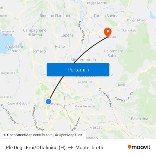 P.le Degli Eroi/Oftalmico (H) to Montelibretti map