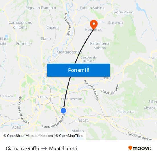 Ciamarra/Ruffo to Montelibretti map