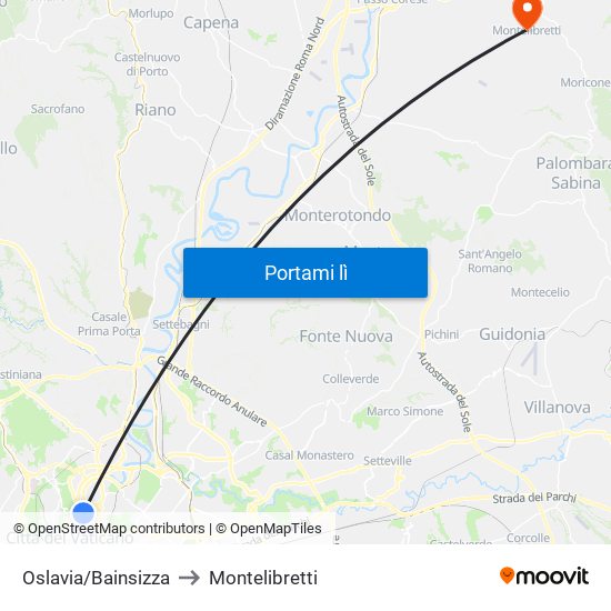 Oslavia/Bainsizza to Montelibretti map