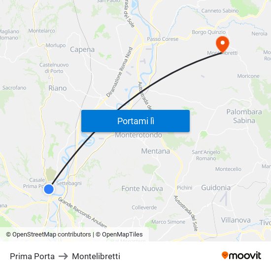 Prima Porta to Montelibretti map