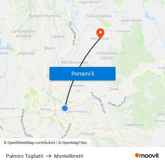 Palmiro Togliatti to Montelibretti map