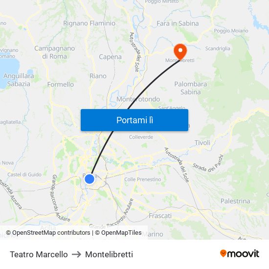 Teatro Marcello to Montelibretti map