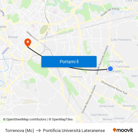Torrenova (Mc) to Pontificia Università Lateranense map