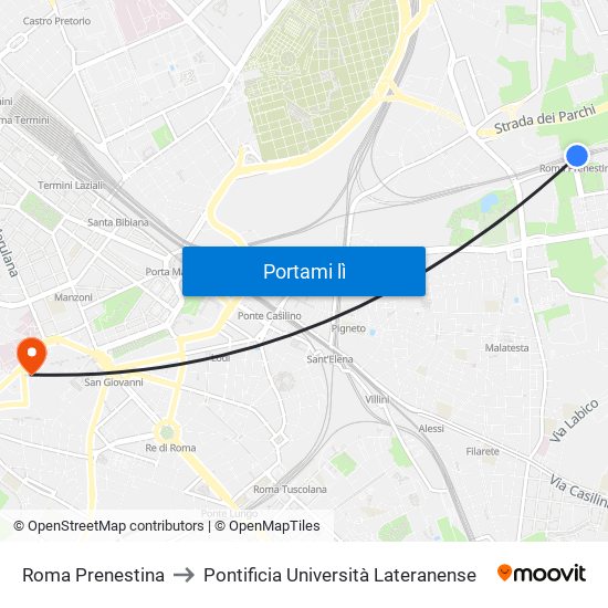 Roma Prenestina to Pontificia Università Lateranense map