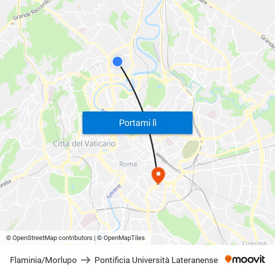 Flaminia/Morlupo to Pontificia Università Lateranense map