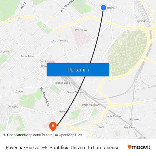 Ravenna/Piazza to Pontificia Università Lateranense map