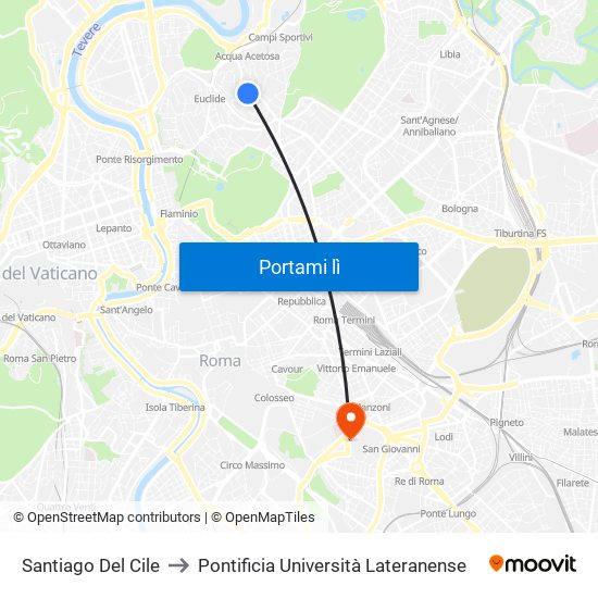 Santiago Del Cile to Pontificia Università Lateranense map