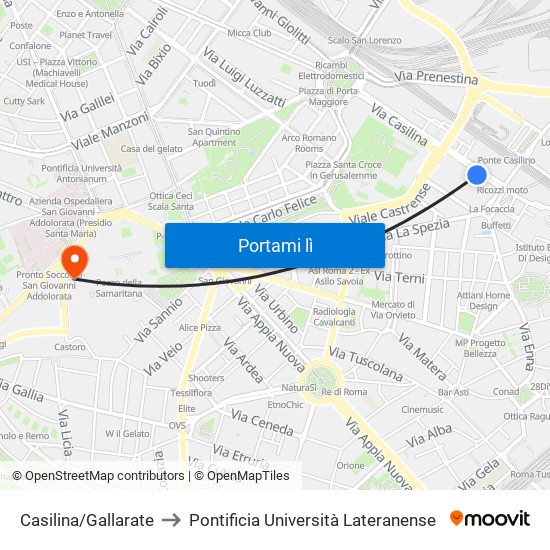 Casilina/Gallarate to Pontificia Università Lateranense map