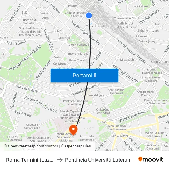 Roma Termini (Laziali) to Pontificia Università Lateranense map